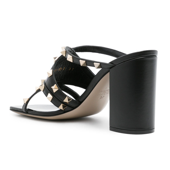 Valentino Rockstud Crisscross Leather Black Strappy Pump Block Heel Sandal 38.5 - Picture 10 of 14